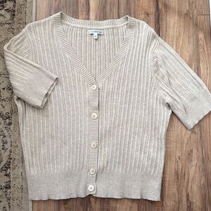 Croft & Barrow 100% Cotton Short Sleeve Ribbed Cardigan Sweater